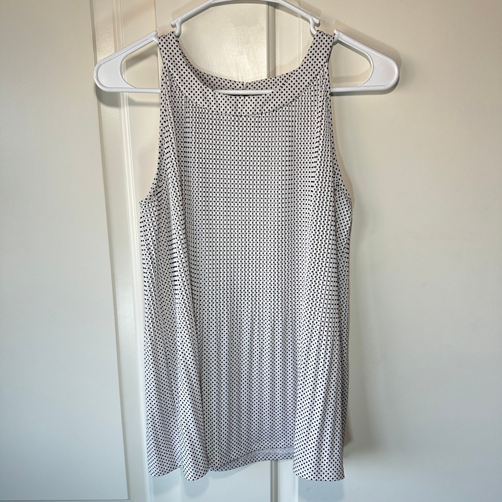 Adrianna Papell Printed Pleated Halter Top Polka‎ Dot White Black Womens Small